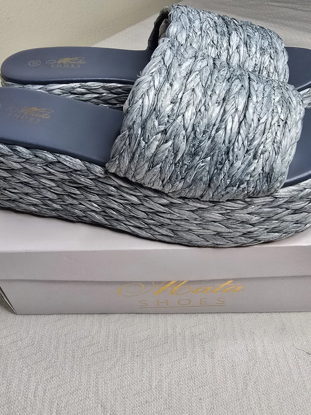 Mata Shoes Blue Woven Platform Slide Sandals Women's Size 10